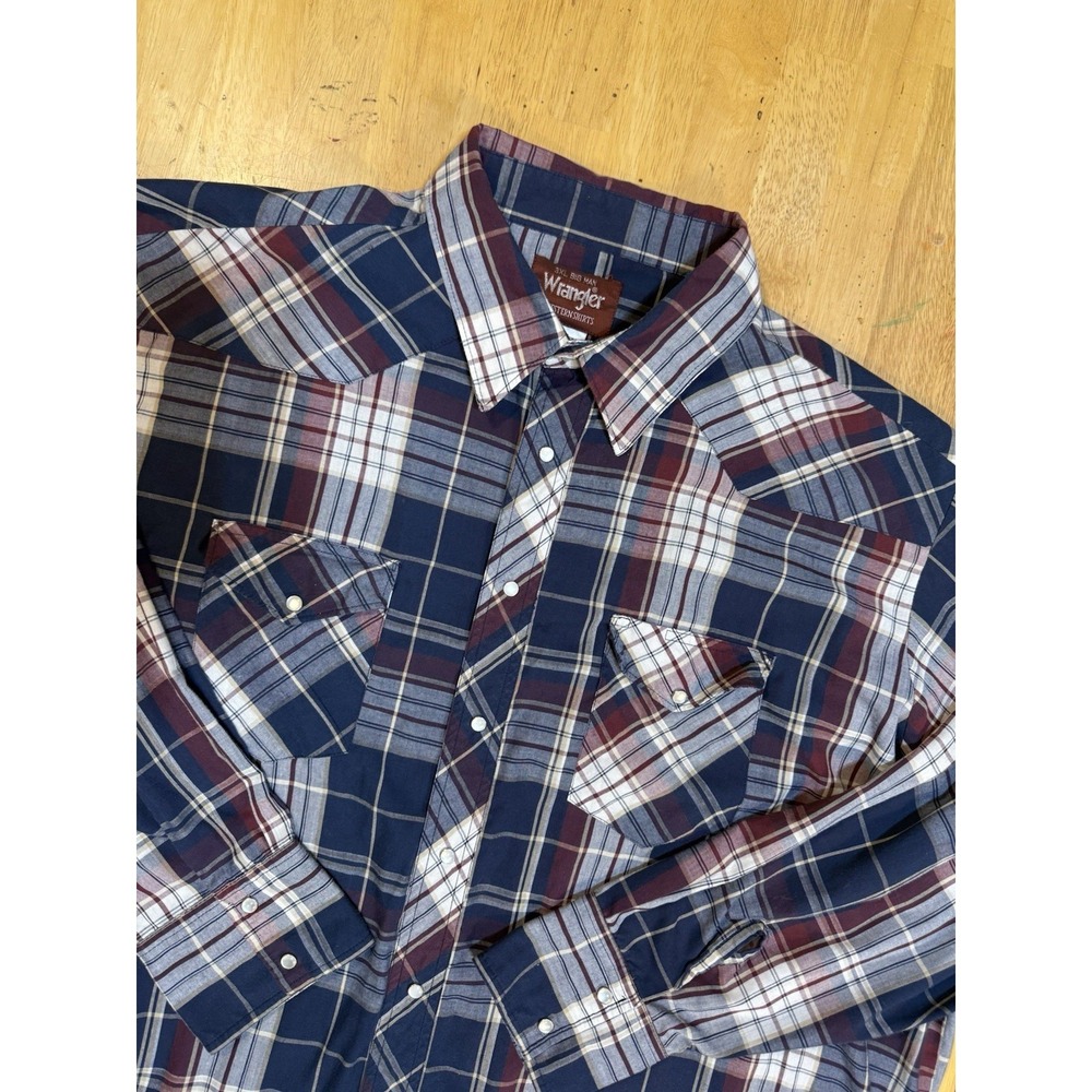 Wrangler Western Shirt Mens 3XB Big Tall Pearl Snap Plaid Long Sleeve Cowboy
